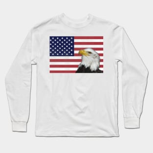 Patriotic Eagle on American Flag Long Sleeve T-Shirt